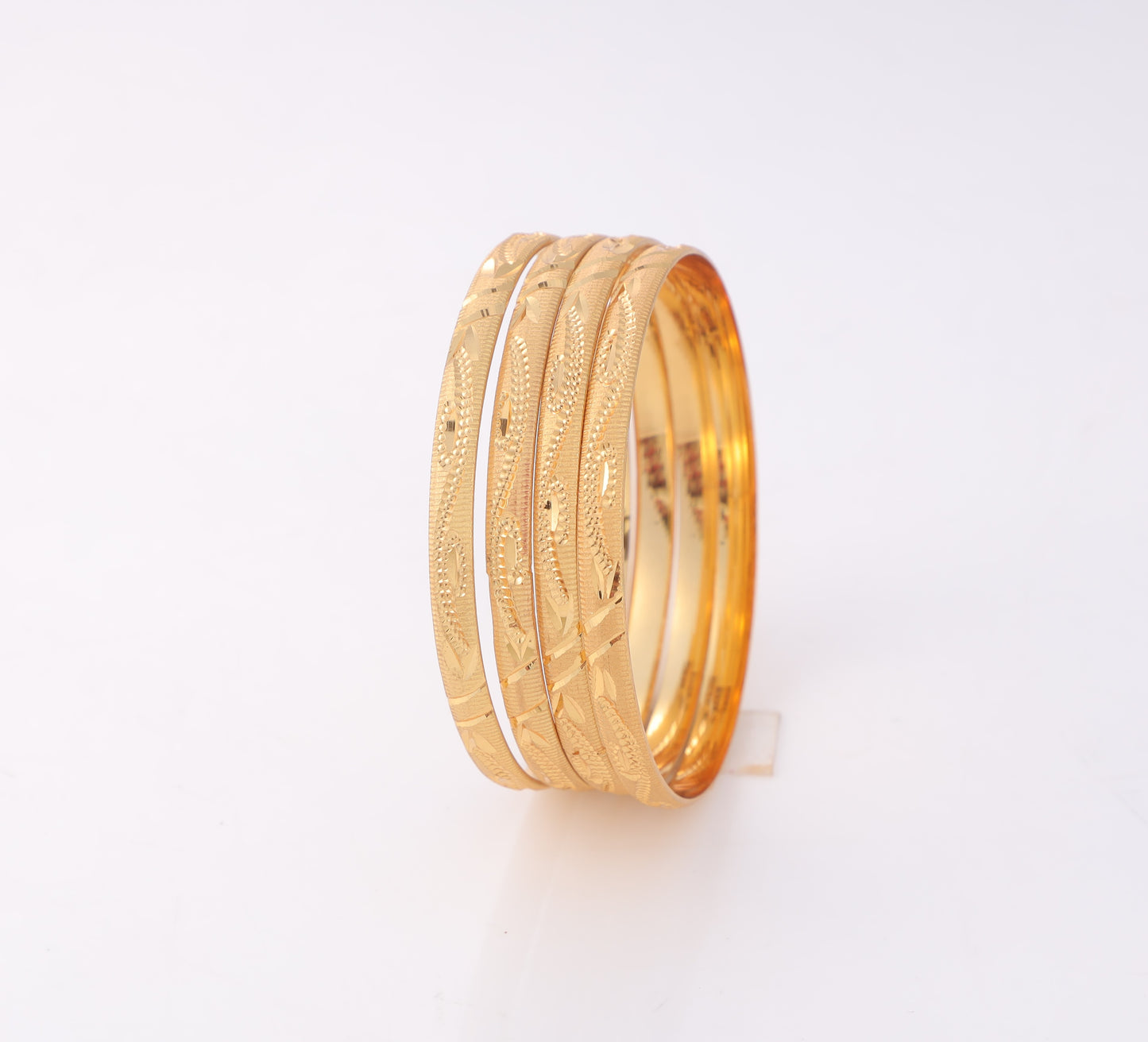 Elegant Textured Gold Bangle Set – Minimalist Stackable Bangles(Set Of 08)