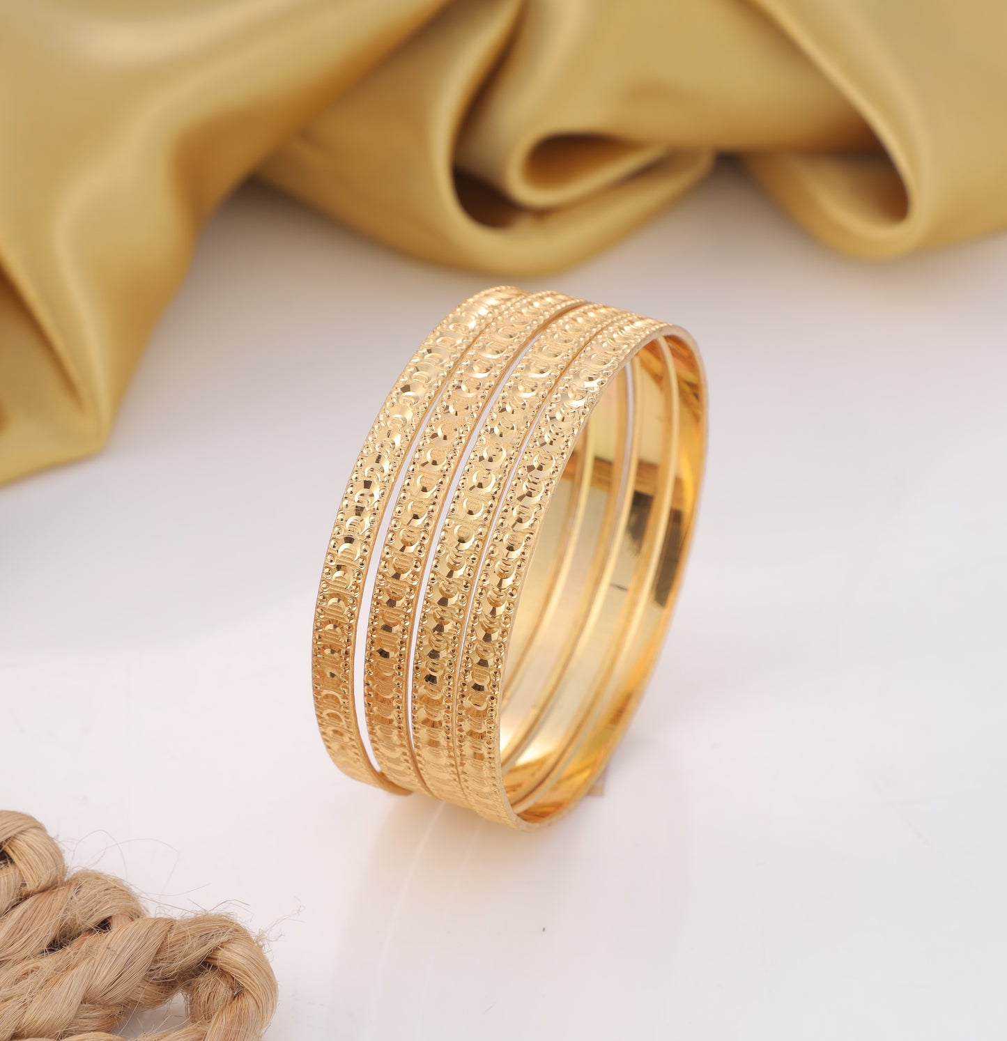 Elegant Gold-Plated Embossed Bangle Set - 4 Piece Traditional Patterned Bracelets