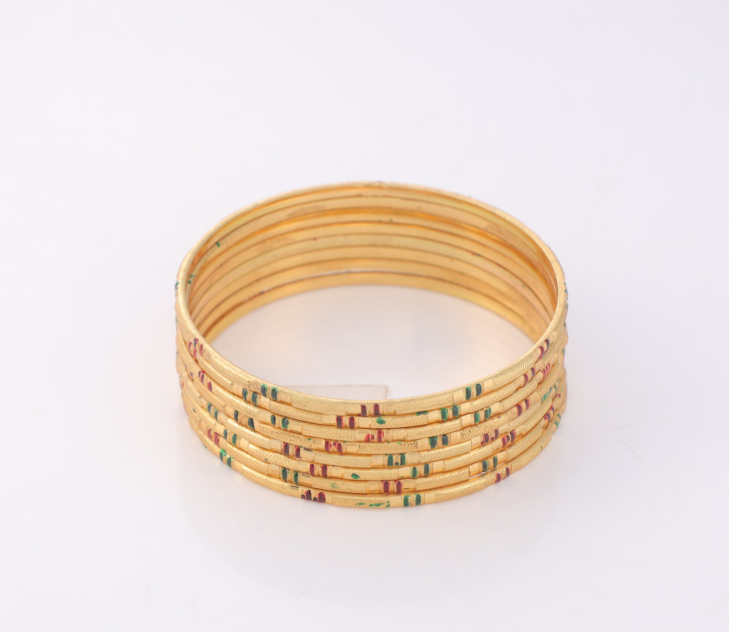 4-Piece Gold-Plated Bangle Set - Traditional Linear Etched & Starburst Engraved Bracelets