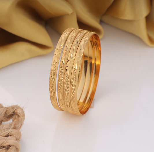 Elegant Textured Gold Bangle Set – Minimalist Stackable Bangles(Set Of 08)
