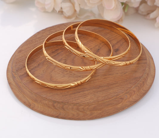 Elegant Textured Gold Bangle Set – Minimalist Stackable Bangles(Set Of 08)