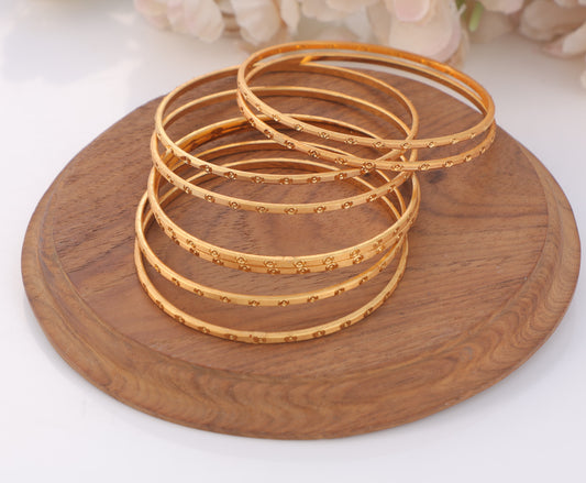 Minimal Pattern Gold Bangle Set – Elegant Stackable Bracelets(Set Of 8)