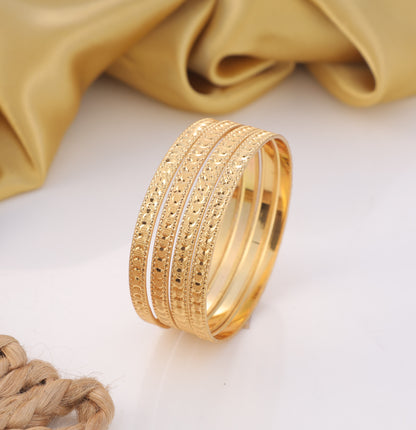 Elegant Gold-Plated Embossed Bangle Set - 4 Piece Traditional Patterned Bracelets