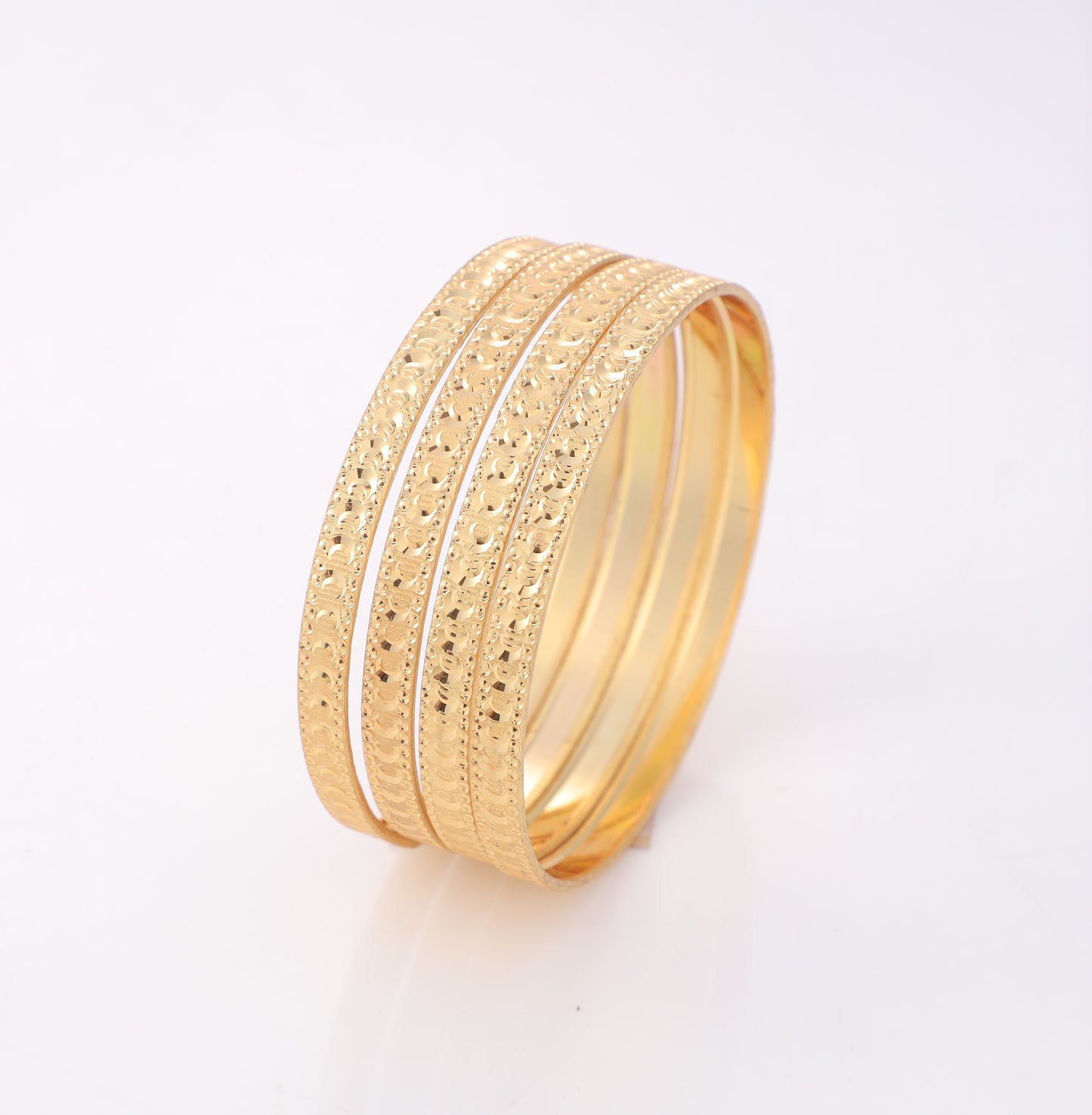 Elegant Gold-Plated Embossed Bangle Set - 4 Piece Traditional Patterned Bracelets