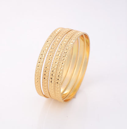 Elegant Gold-Plated Embossed Bangle Set - 4 Piece Traditional Patterned Bracelets