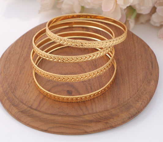 Elegant Gold-Plated Embossed Bangle Set - 4 Piece Traditional Patterned Bracelets