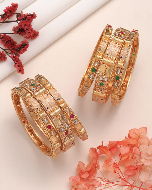Traditional Gold Plated Stone Studded Bangles Set for Women