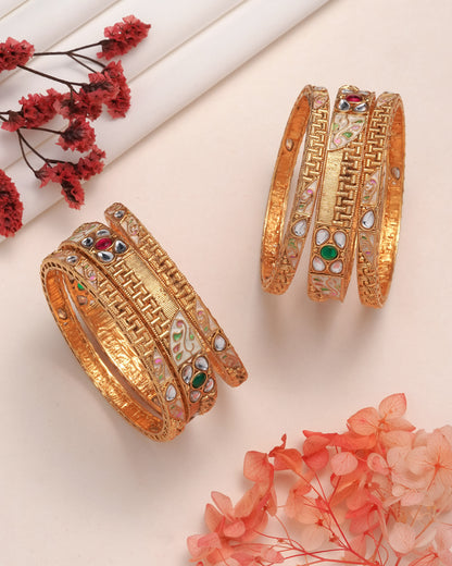 Royal Kundan & Meenakari Gold Bangles Set