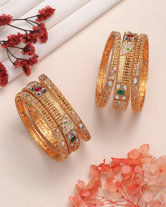 Royal Kundan & Meenakari Gold Bangles Set