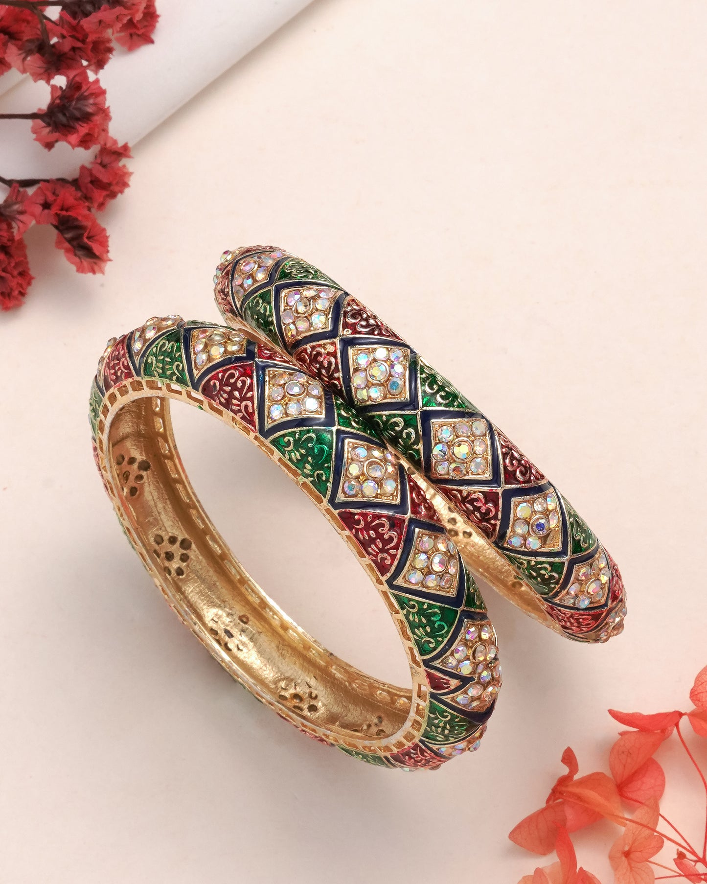 Traditional Multicolor Stone Studded Bangles for Women