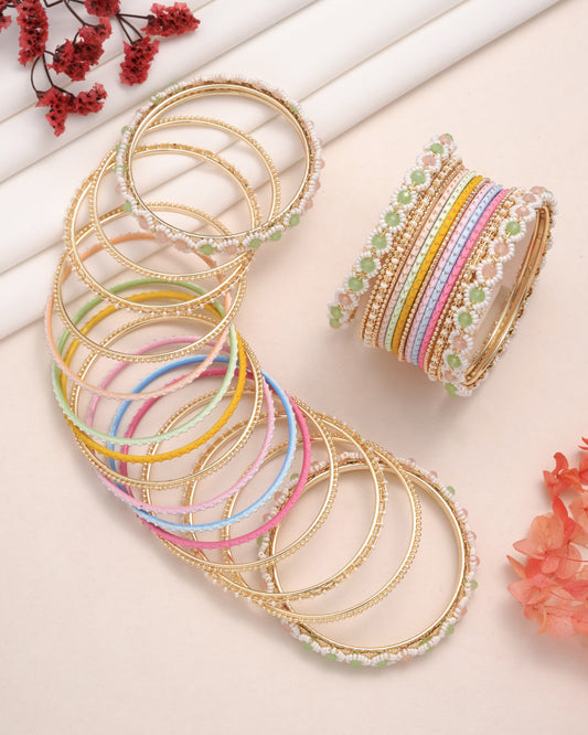 Antique Gold-Plated Temple Kada Bangles with Ruby & Emerald Stones