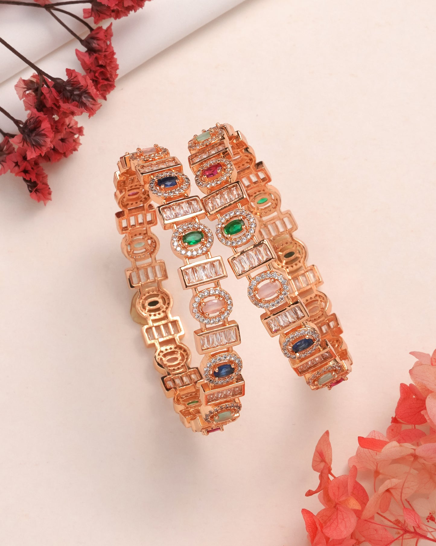 Rose Gold Plated Single Line CZ Tennis Bangles - Set of 4