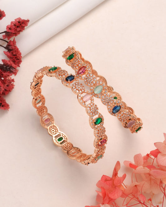 Gold Plated Wavy Vine Hoop Earrings with Marquise Cubic Zirconia(Set Of 2)