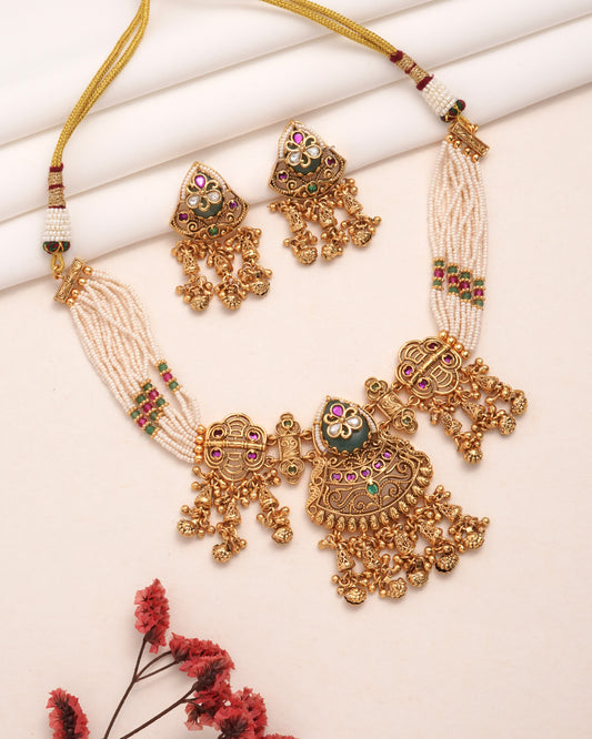 Ethnic Kundan Bridal Necklace Set with Dangle Earrings
