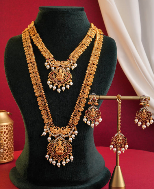 Traditional Lakshmi Coin Temple Necklace Set with Earrings & Maang Tikka