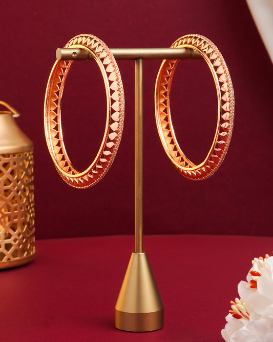 Elegant Rose Gold Plated Bangles with Heart Motif and American Diamond Accents (Set of 2)