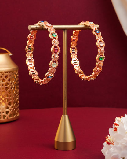 Gold Plated Wavy Vine Hoop Earrings with Marquise Cubic Zirconia(Set Of 2)