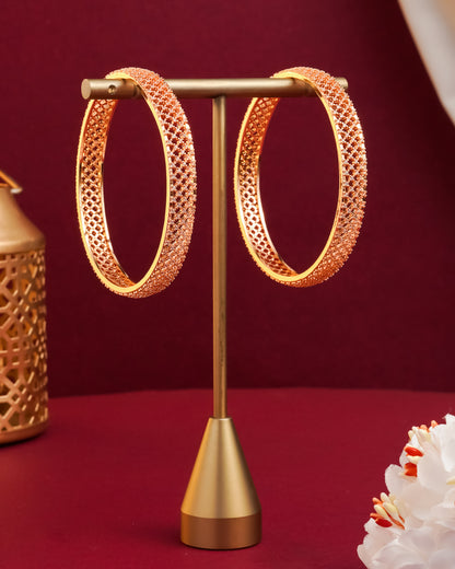 Rose Gold Plated Intricate Lattice Bangles with Cubic Zirconia (Set of 2)