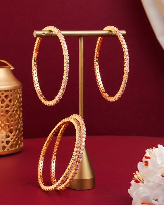 Rose Gold Plated Single Line CZ Tennis Bangles - Set of 4