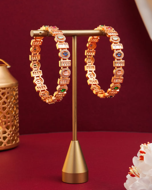 Rose Gold Plated Single Line CZ Tennis Bangles - Set of 4