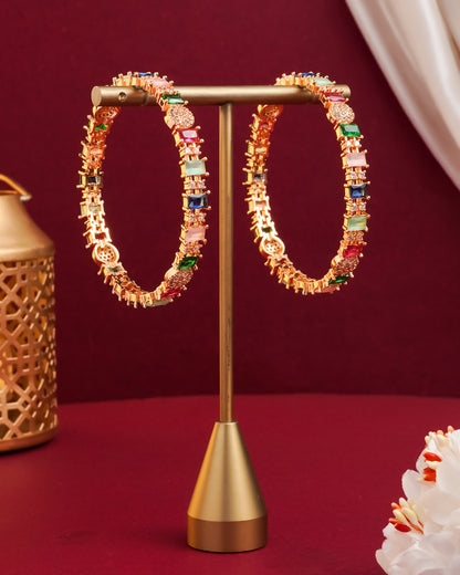 Rose Gold Plated Multi-Color Stone Bangles with Cubic Zirconia (Set of 2)