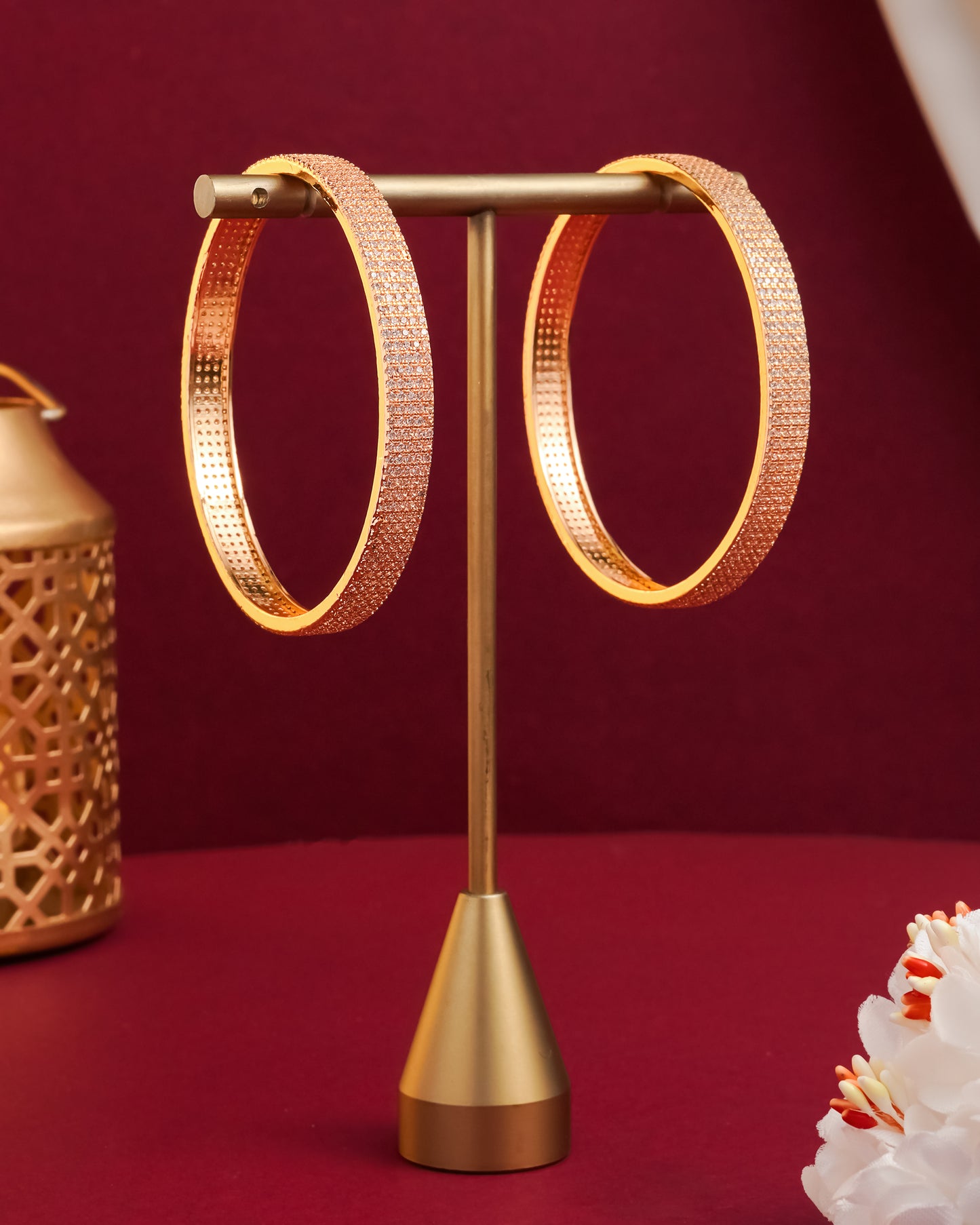 Rose Gold Plated Multi-Strand Intertwined Hoop Earrings Pavé Crystal Statement Hoops
