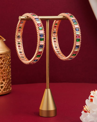 Chic Multicolor Baguette Crystal Statement Bangles(Set Of 2)