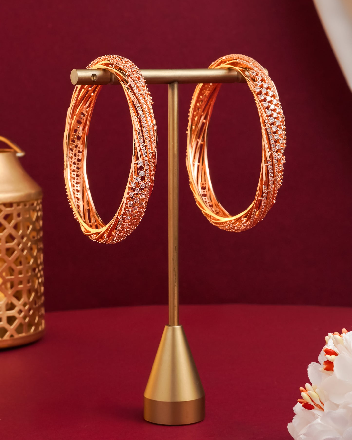 Rose Gold Plated Multi Stone Scalloped Hoop Earrings Oval Crystal Statement Hoops