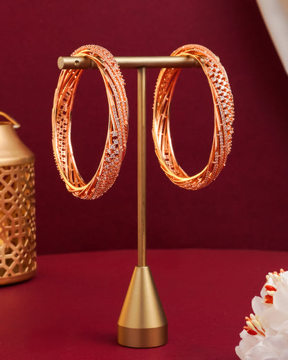 Rose Gold Plated Multi Stone Scalloped Hoop Earrings Oval Crystal Statement Hoops
