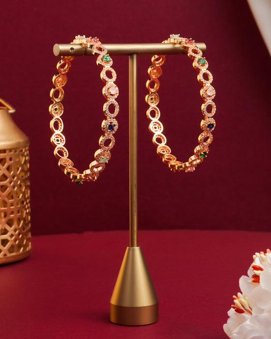 Rose Gold Plated Multi Color Stone Bangles with Cubic Zirconia (Set of 2)