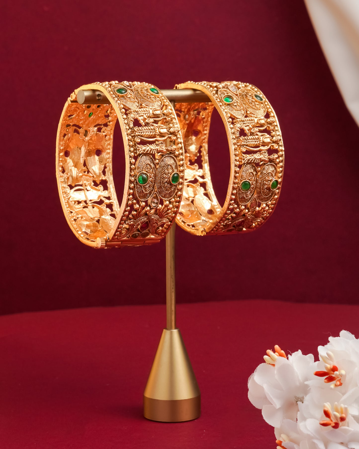 Antique Temple Design Gold-Plated Stone Studded Bangles