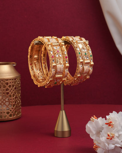 Traditional Gold Plated Stone Studded Bangles Set for Women