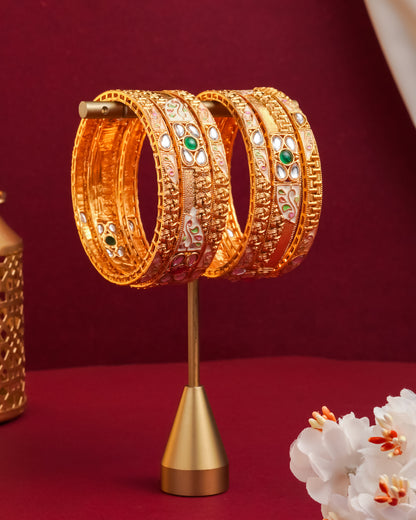 Royal Kundan & Meenakari Gold Bangles Set