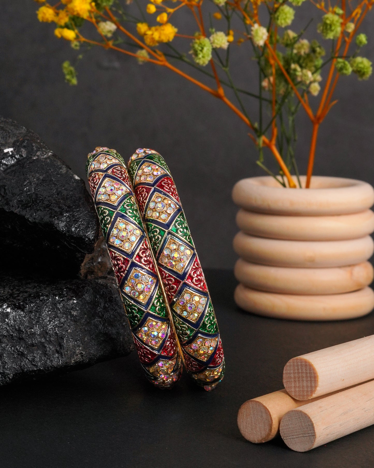 Traditional Multicolor Stone Studded Bangles for Women