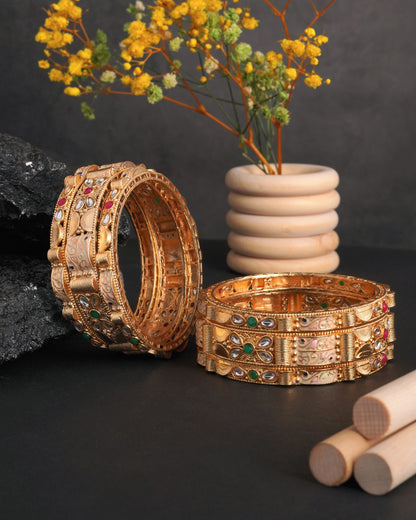 Traditional Gold Plated Stone Studded Bangles Set for Women