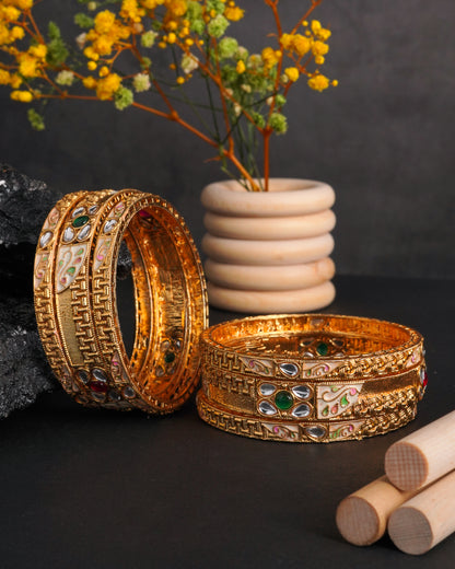 Royal Kundan & Meenakari Gold Bangles Set
