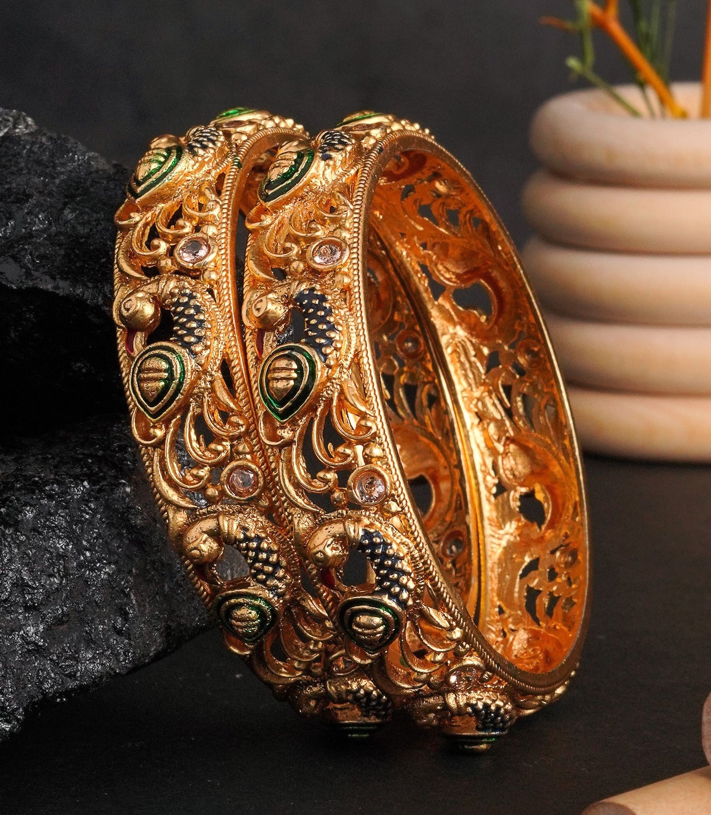 Rose Gold Plated Single-Line CZ Tennis Bangles - Set of 4