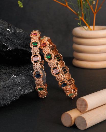 Gold Plated Wavy Vine Hoop Earrings with Marquise Cubic Zirconia(Set Of 2)