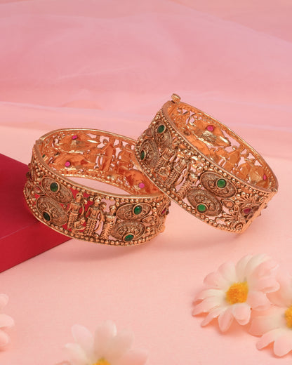 Antique Temple Design Gold-Plated Stone Studded Bangles