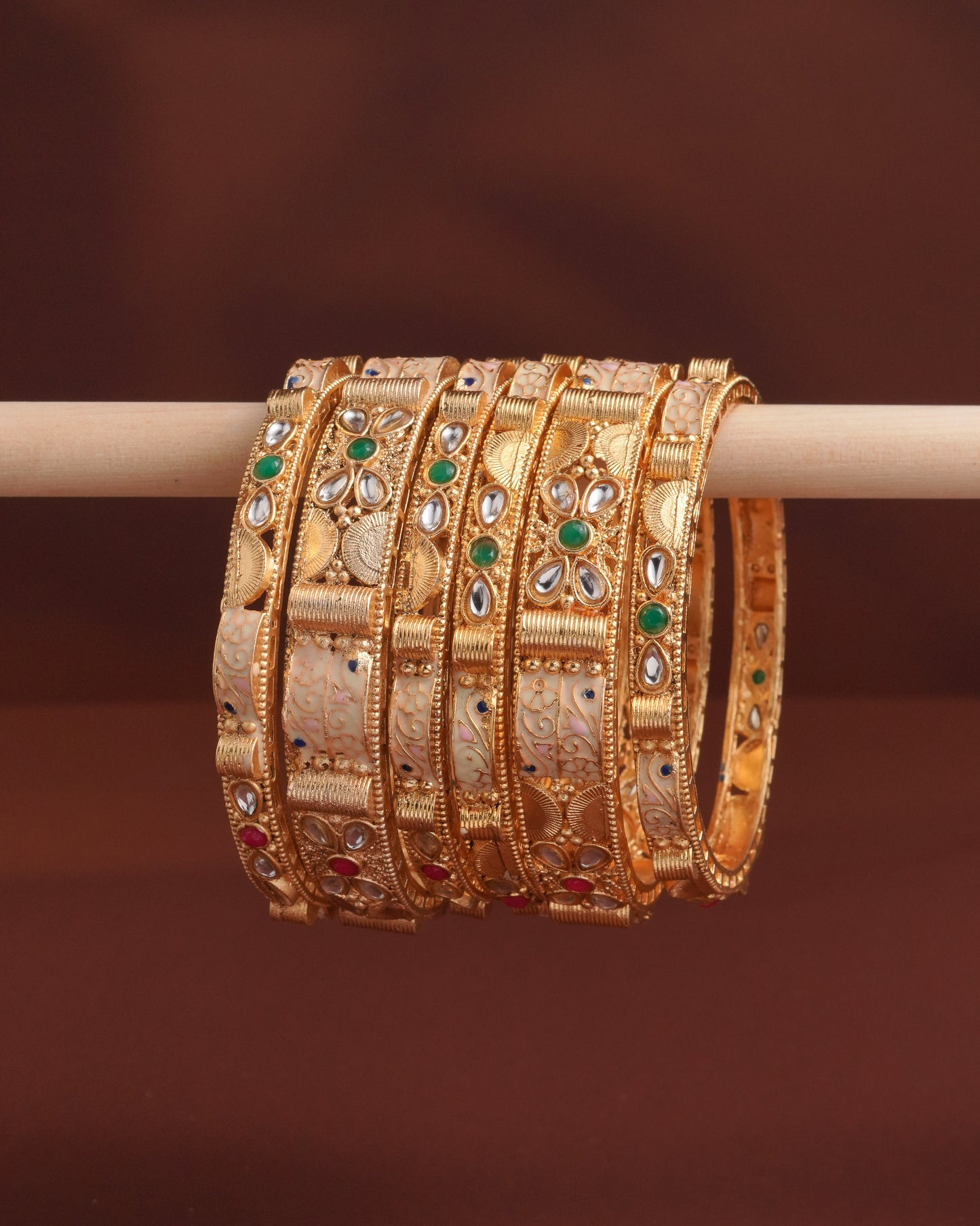Traditional Gold Plated Stone Studded Bangles Set for Women