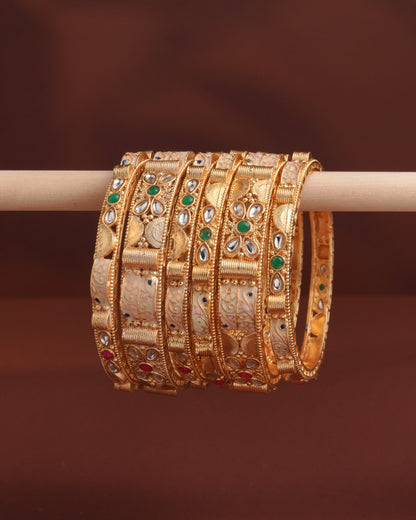 Traditional Gold Plated Stone Studded Bangles Set for Women