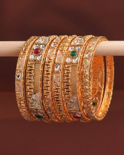 Royal Kundan & Meenakari Gold Bangles Set