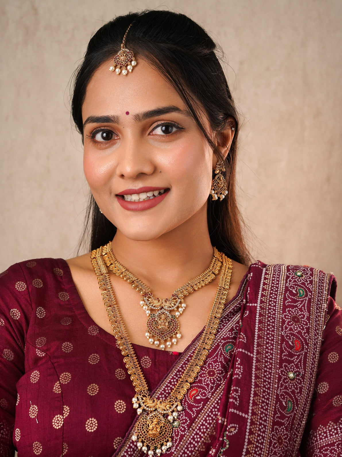Traditional Lakshmi Coin Temple Necklace Set with Earrings & Maang Tikka