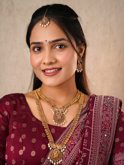 Traditional Lakshmi Coin Temple Necklace Set with Earrings & Maang Tikka