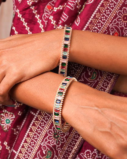 Chic Multicolor Baguette Crystal Statement Bangles(Set Of 2)
