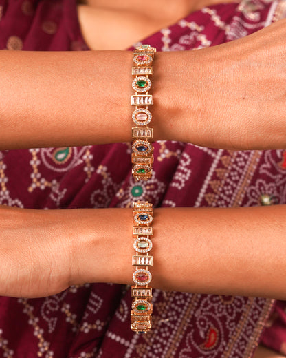 Rose Gold Plated Single Line CZ Tennis Bangles - Set of 4