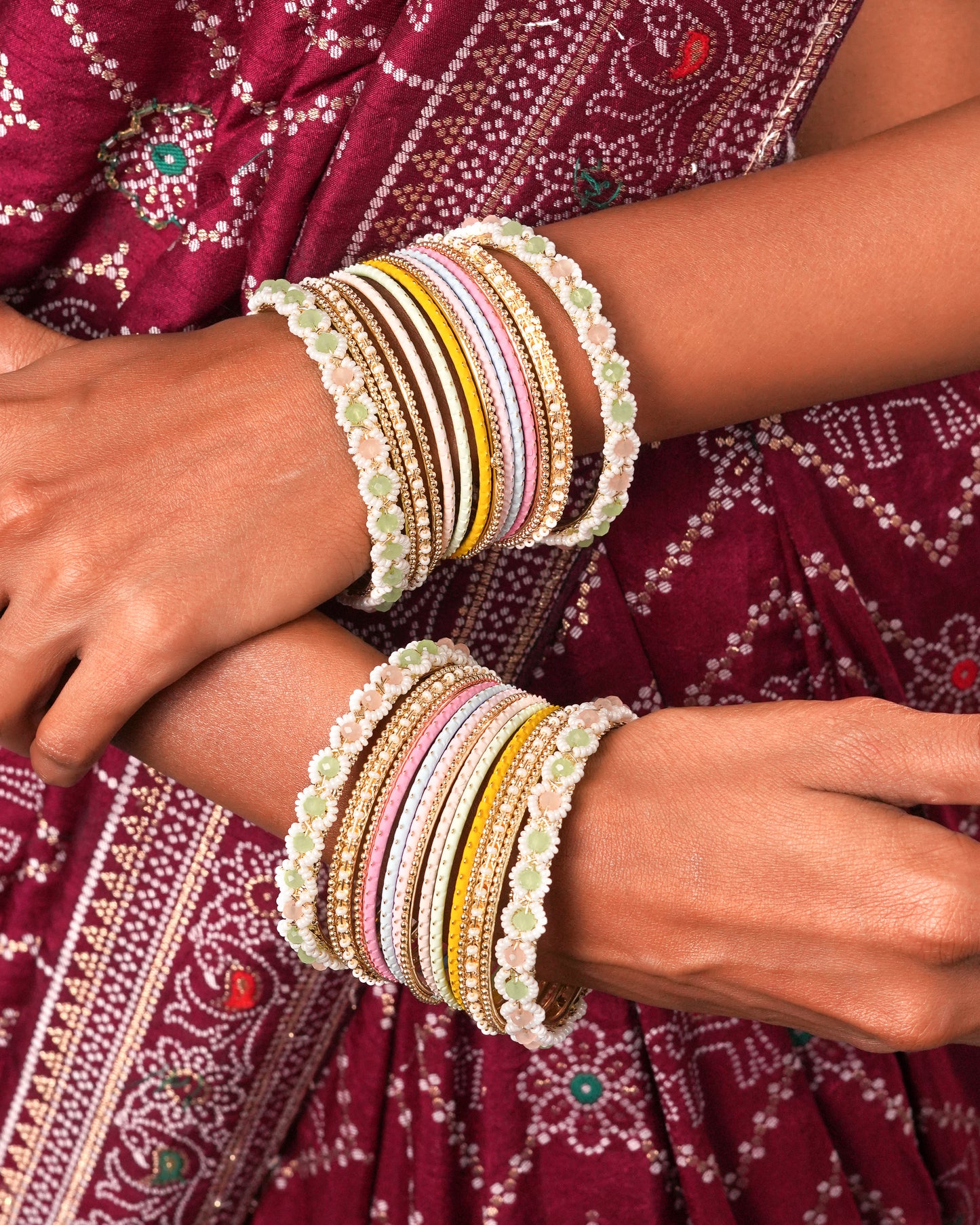 Antique Gold-Plated Temple Kada Bangles with Ruby & Emerald Stones