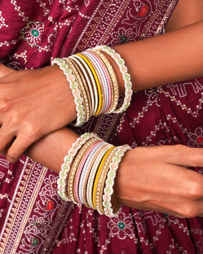 Antique Gold-Plated Temple Kada Bangles with Ruby & Emerald Stones